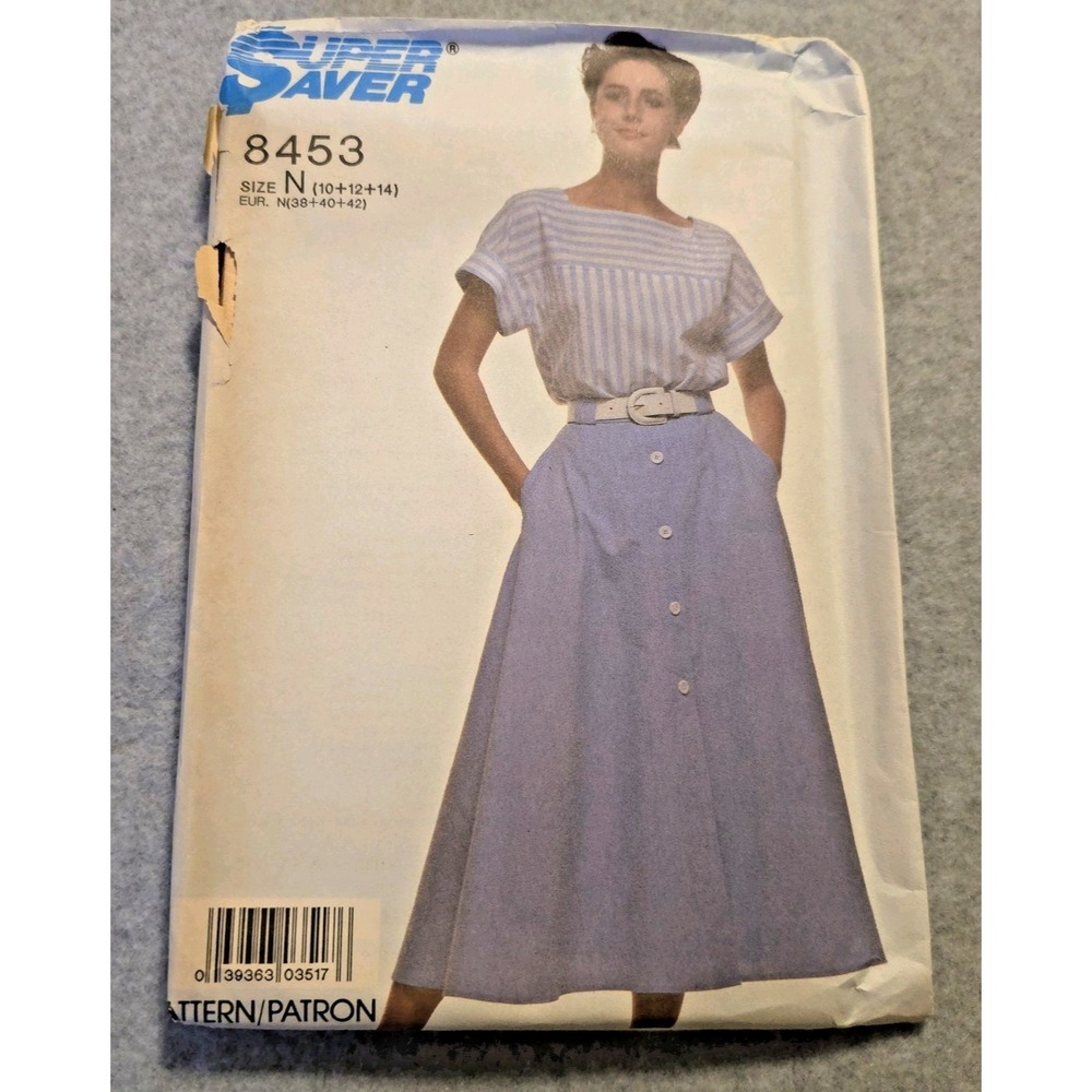 Super Saver Simplicity Sewing Pattern 8453 Size 10 12 14 Top Skirt UNCUT